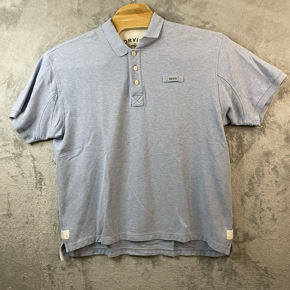 ORVIS Signature Fly Fishing Men's XL Short Sleeve Polo Shirt Light Blue‎ Golf
